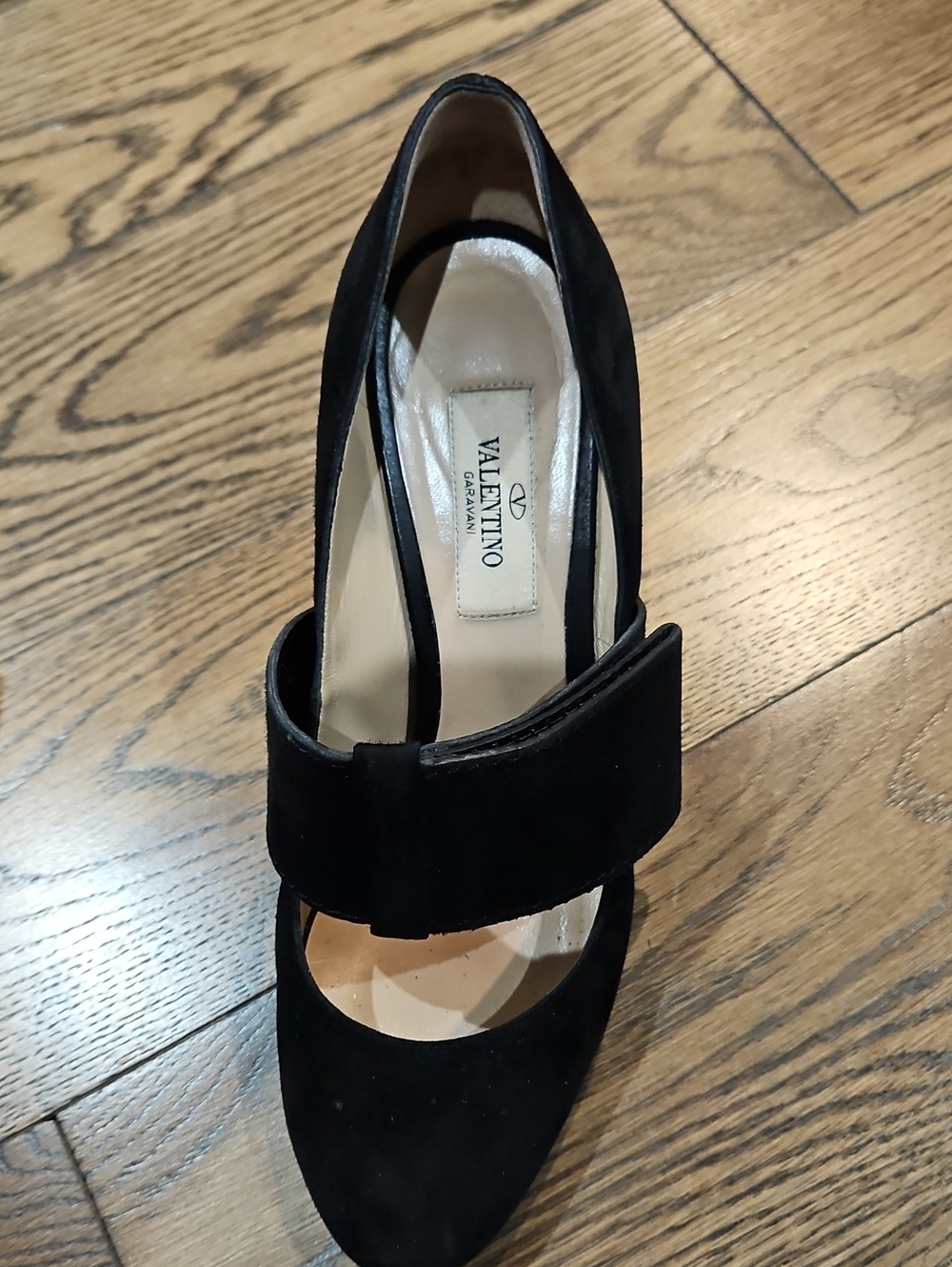 Valentino Garavani Black Suede Mary Jane Pump with Wide Strap